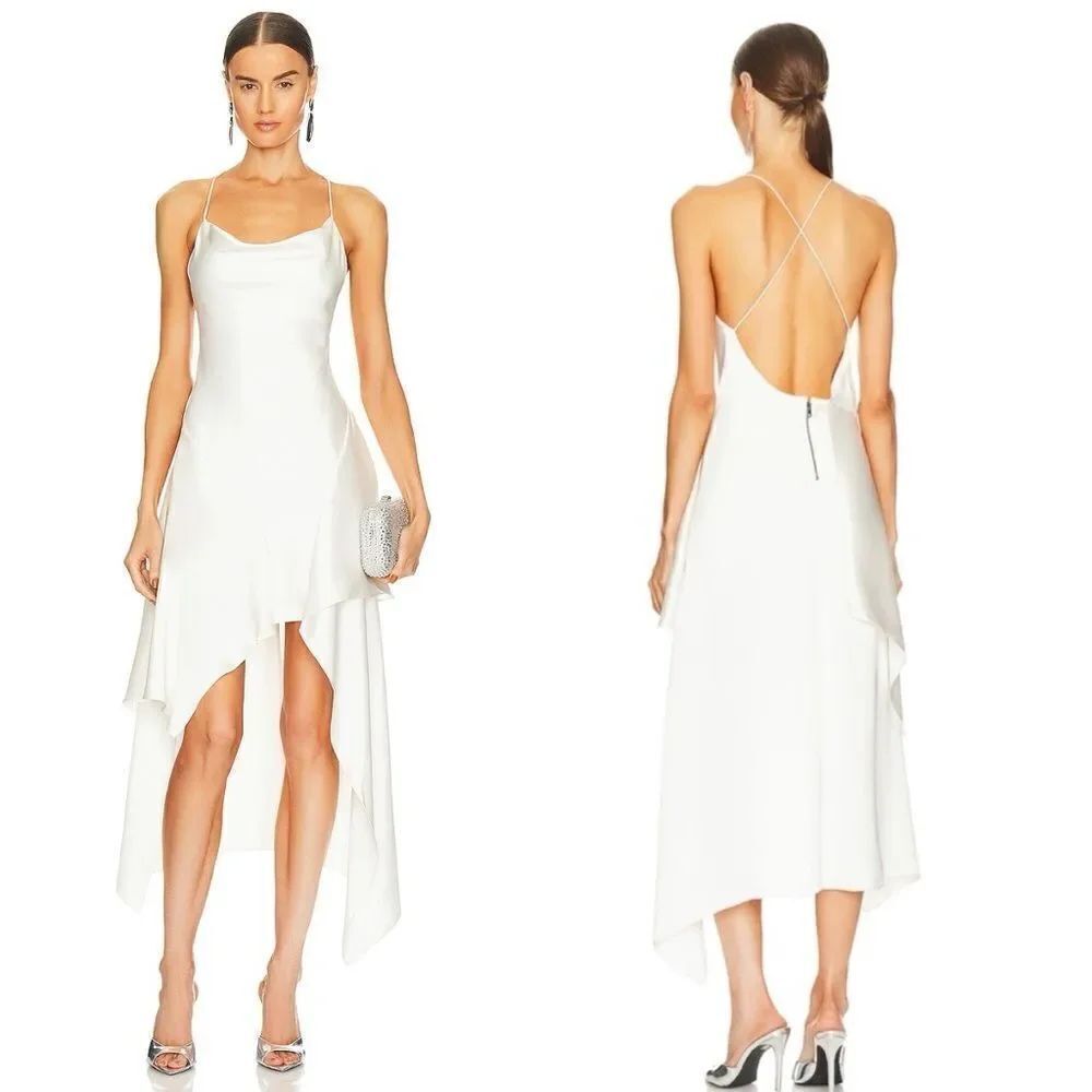 Alice + Olivia NWT EVANA Asymmetrical Dress In Ecru Size 2
